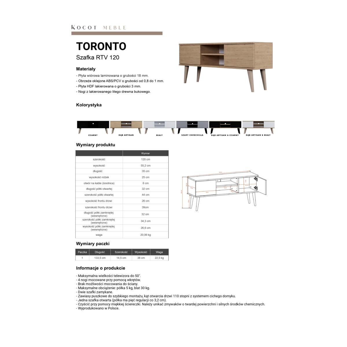 Szafka RTV Toronto 120 dąb artisan
