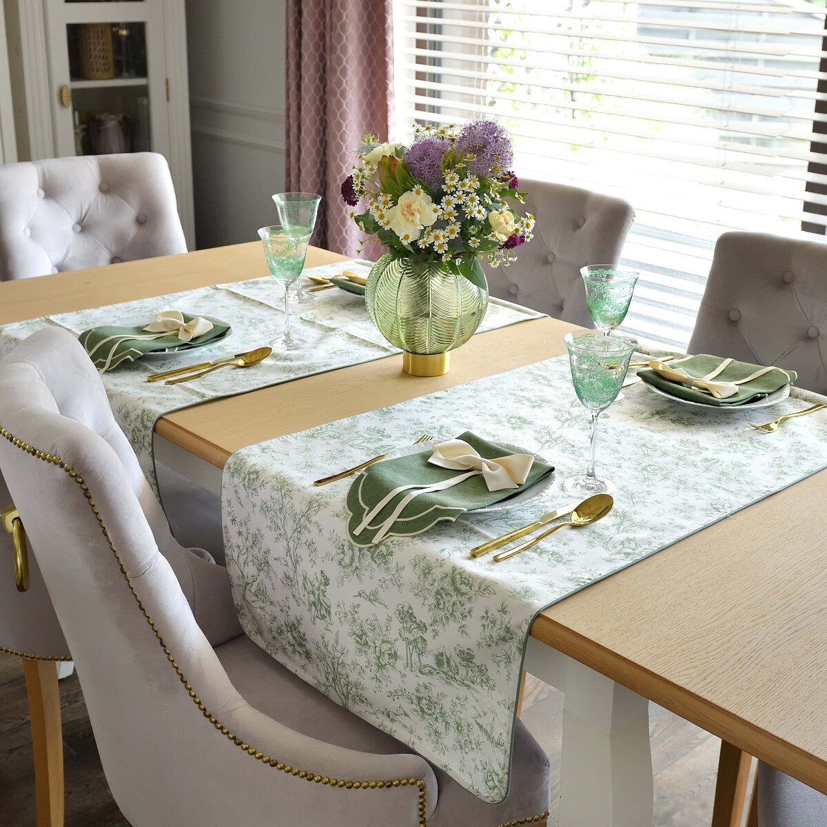 Bieżnik w stylu francuskim Toile de Jouy Green – 50 × 150 cm