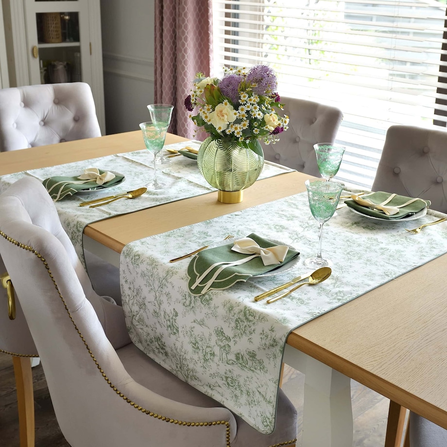 Bieżnik w stylu francuskim Toile de Jouy Green – 50 × 150 cm