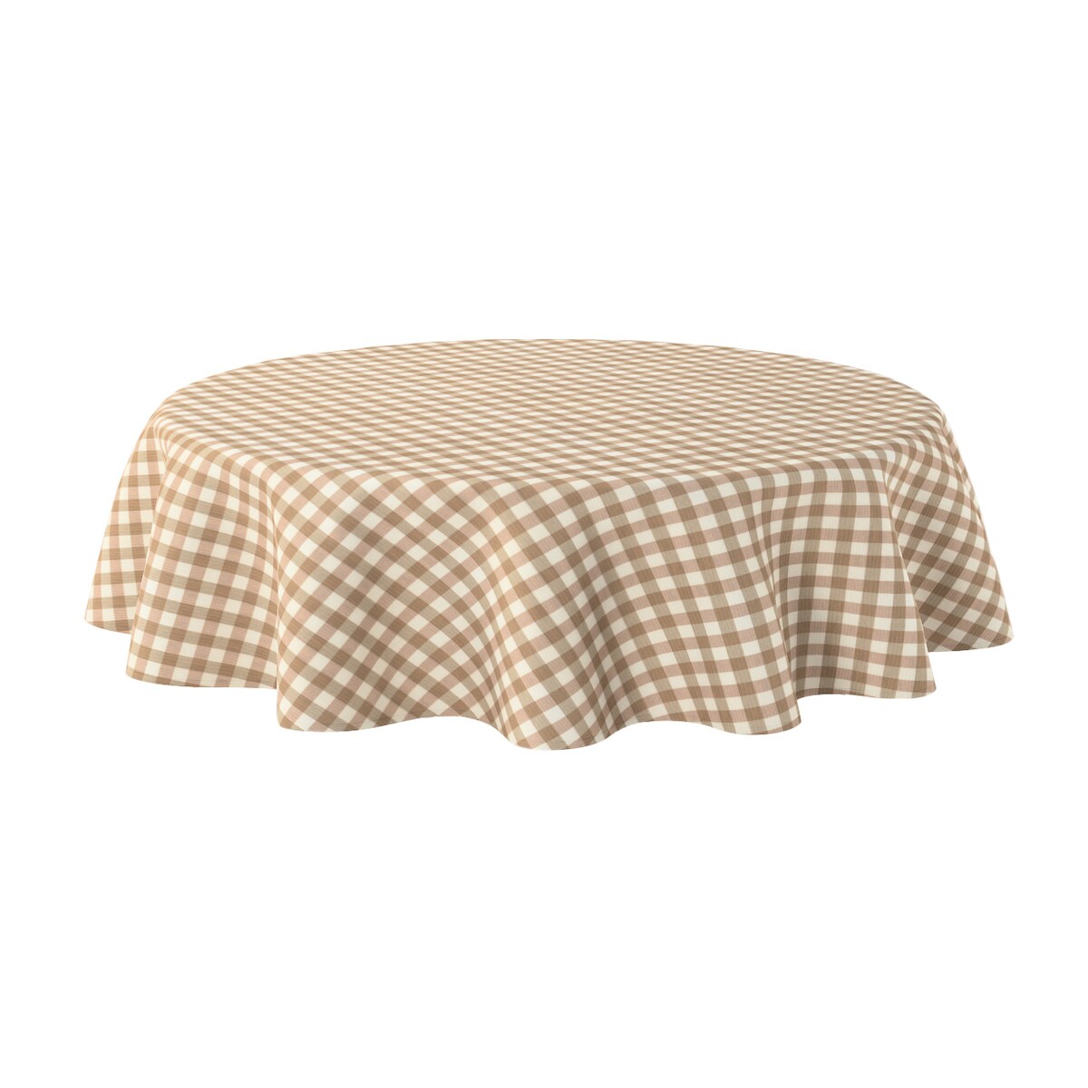 Obrus okrągły 130 x 130 cm beżowo-biała kratka (1,5x1,5cm)