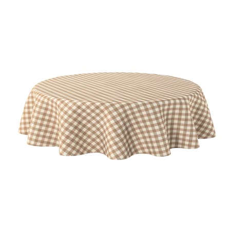 Obrus okrągły 130 x 130 cm beżowo-biała kratka (1,5x1,5cm)