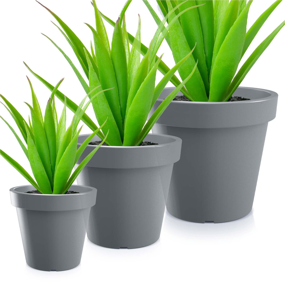 3X Doniczka Donica Okrągła Ogrodowa Taras Szary Lofly 24,5 Cm/29,3 Cm/39 Cm