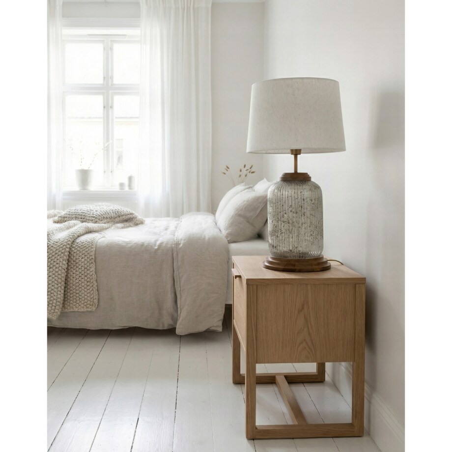 LAMPA STOŁOWA DUŻA 50cm BIURKOWA NOCNA BOHO E27 DREWNIANA SZKLANA DO SALONU