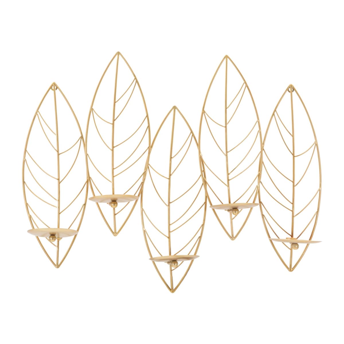 Świecznik ścienny Leaf, 66 x 14 x 56 cm, dekoracyjny uchwyt na świecę, złoty, żelazo, styl glamour, Mauro Ferretti