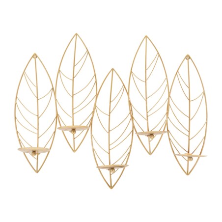 Świecznik ścienny Leaf, 66 x 14 x 56 cm, dekoracyjny uchwyt na świecę, złoty, żelazo, styl glamour, Mauro Ferretti