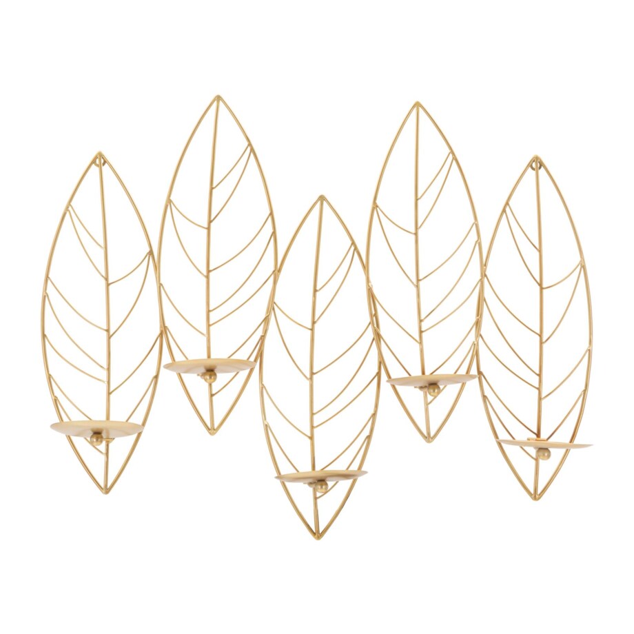 Świecznik ścienny Leaf, 66 x 14 x 56 cm, dekoracyjny uchwyt na świecę, złoty, żelazo, styl glamour, Mauro Ferretti