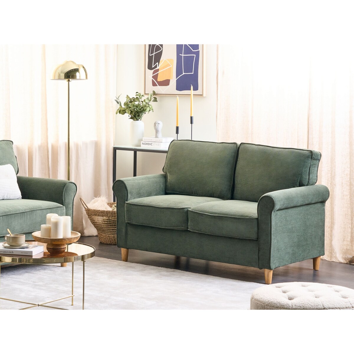 Sofa dla 2 osób RONNEBY Sztruks Ciemnozielony