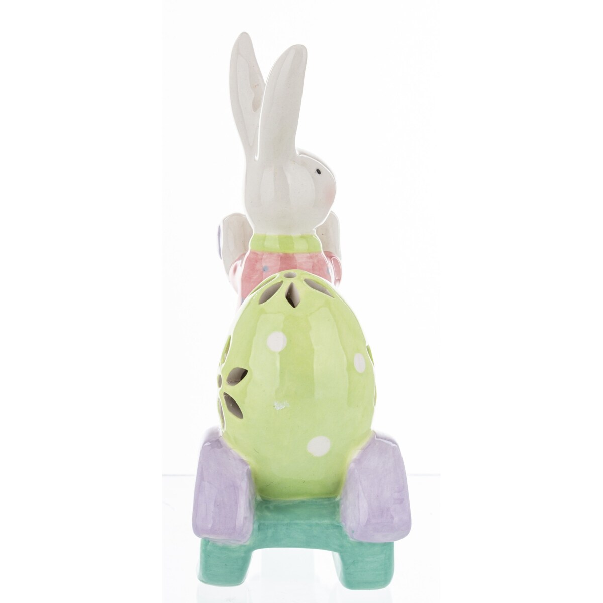 Dekoracja - króliczka na hulajnodze 14,2x5,5x12 cm z zieloną pisanką
