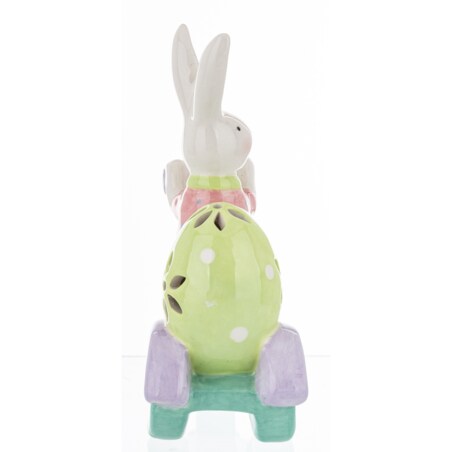 Dekoracja - króliczka na hulajnodze 14,2x5,5x12 cm z zieloną pisanką