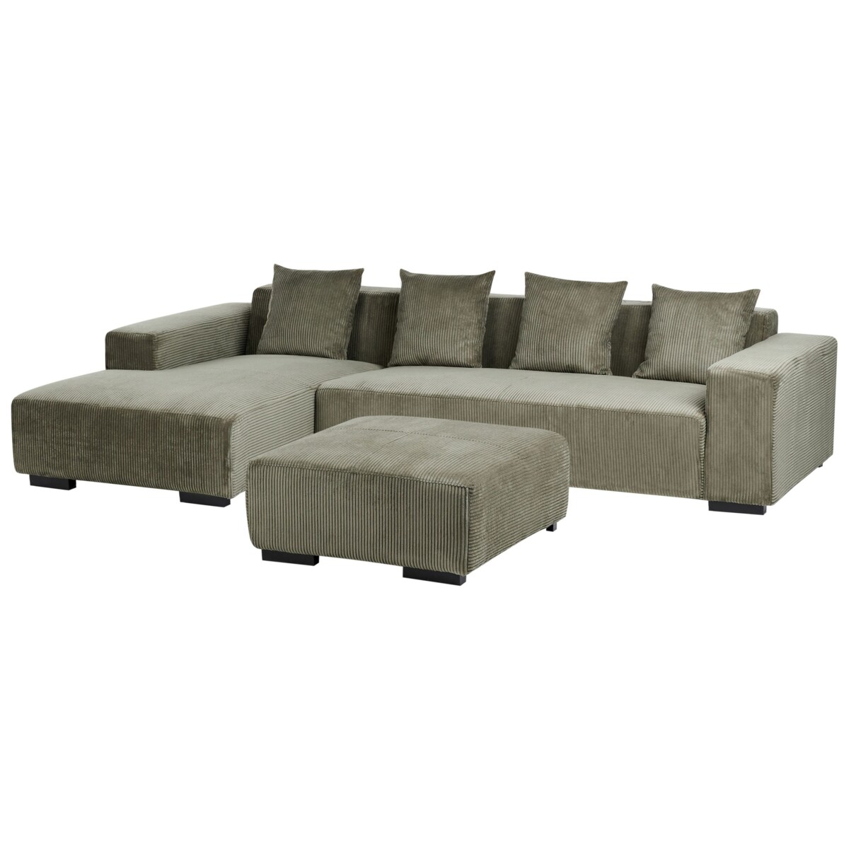 Sofa narożna z otomaną LUNGO Sztruks Zielony dla 4 osób Prawostronny