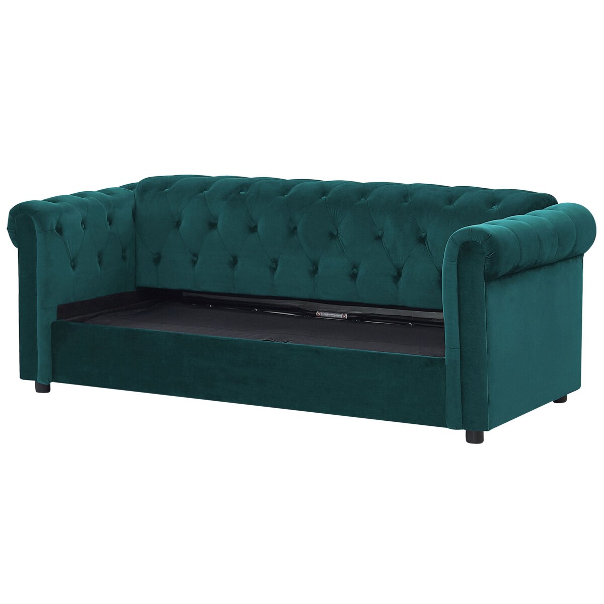 Sofa rozkładana welurowa zielona CHESTERFIELD