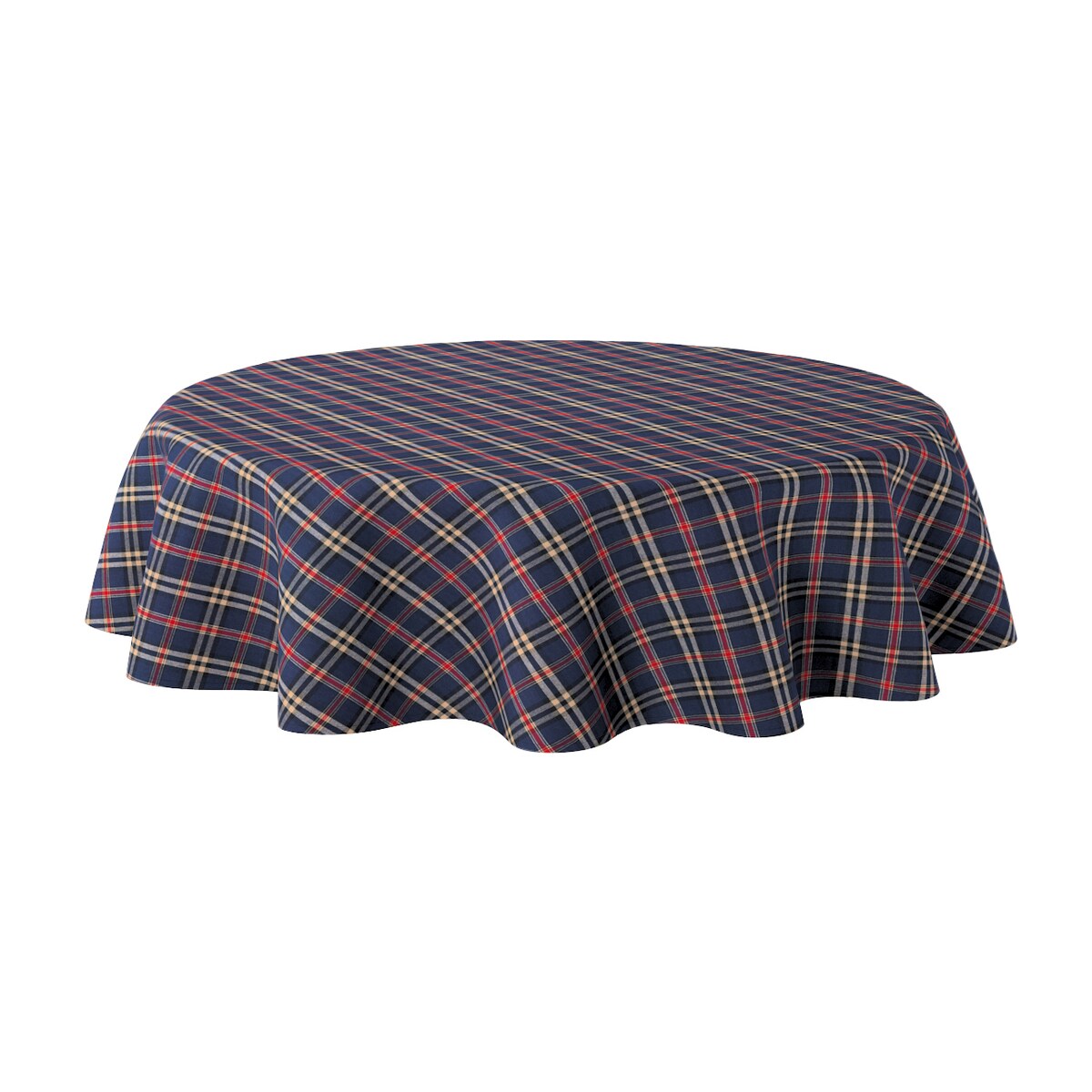 Obrus okrągły 130 x 130 cm granatowo-czerwona kratka