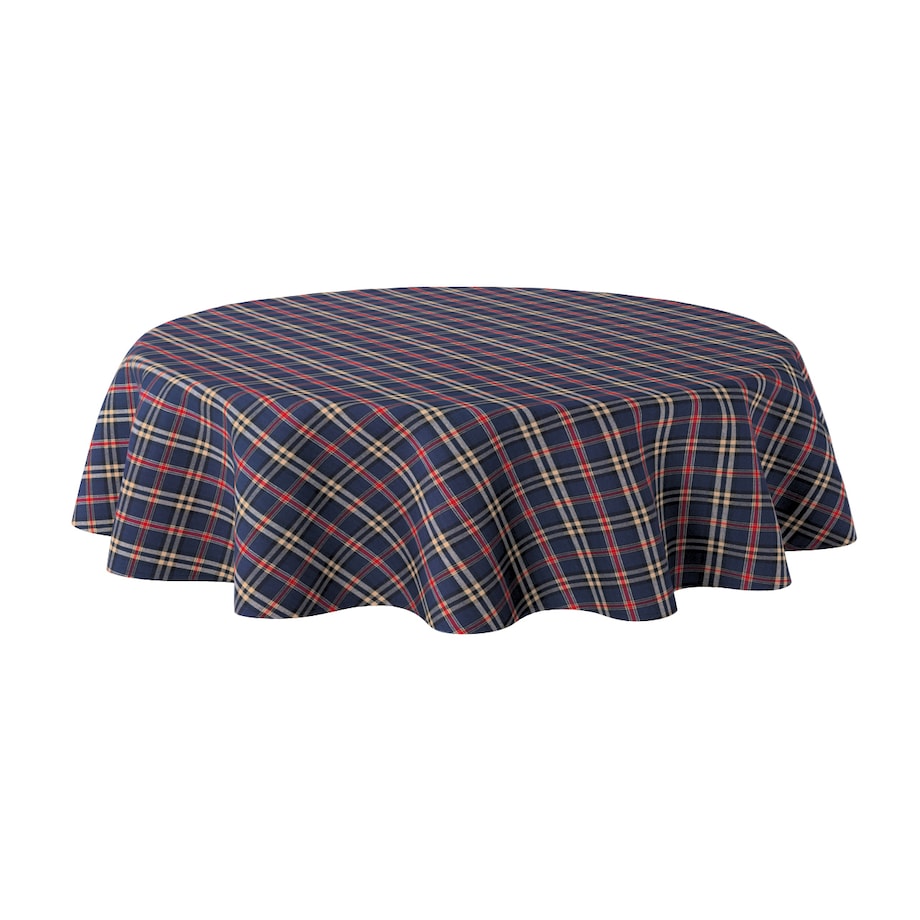 Obrus okrągły 130 x 130 cm granatowo-czerwona kratka
