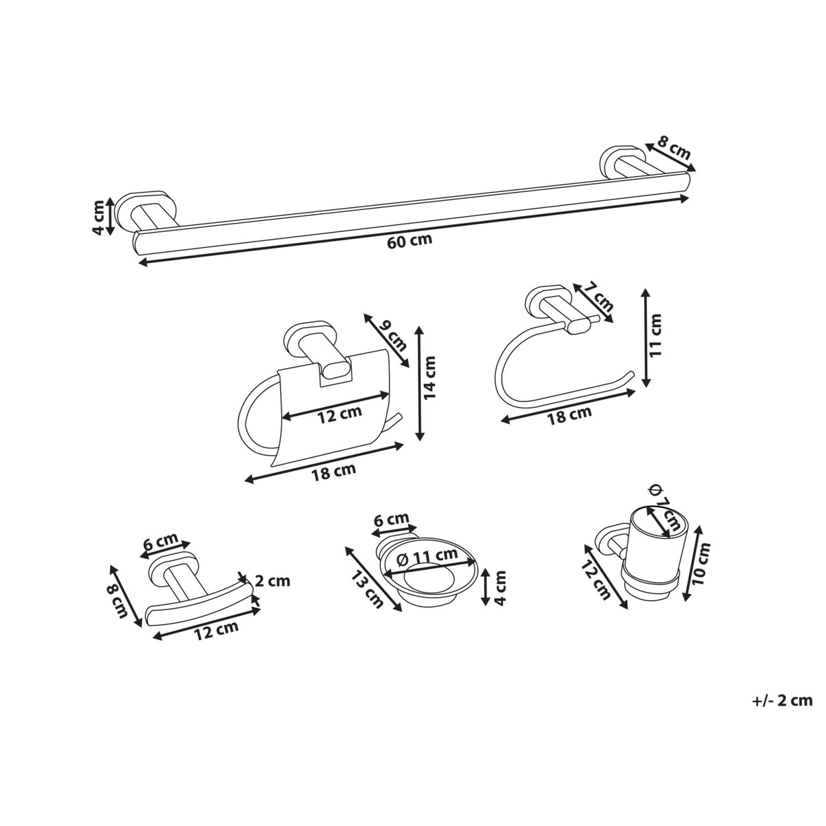 Zestaw akcesoriów toaletowych 6 elementów TOCOPILLA Z uchwytami i haczykami na ręczniki Srebrny