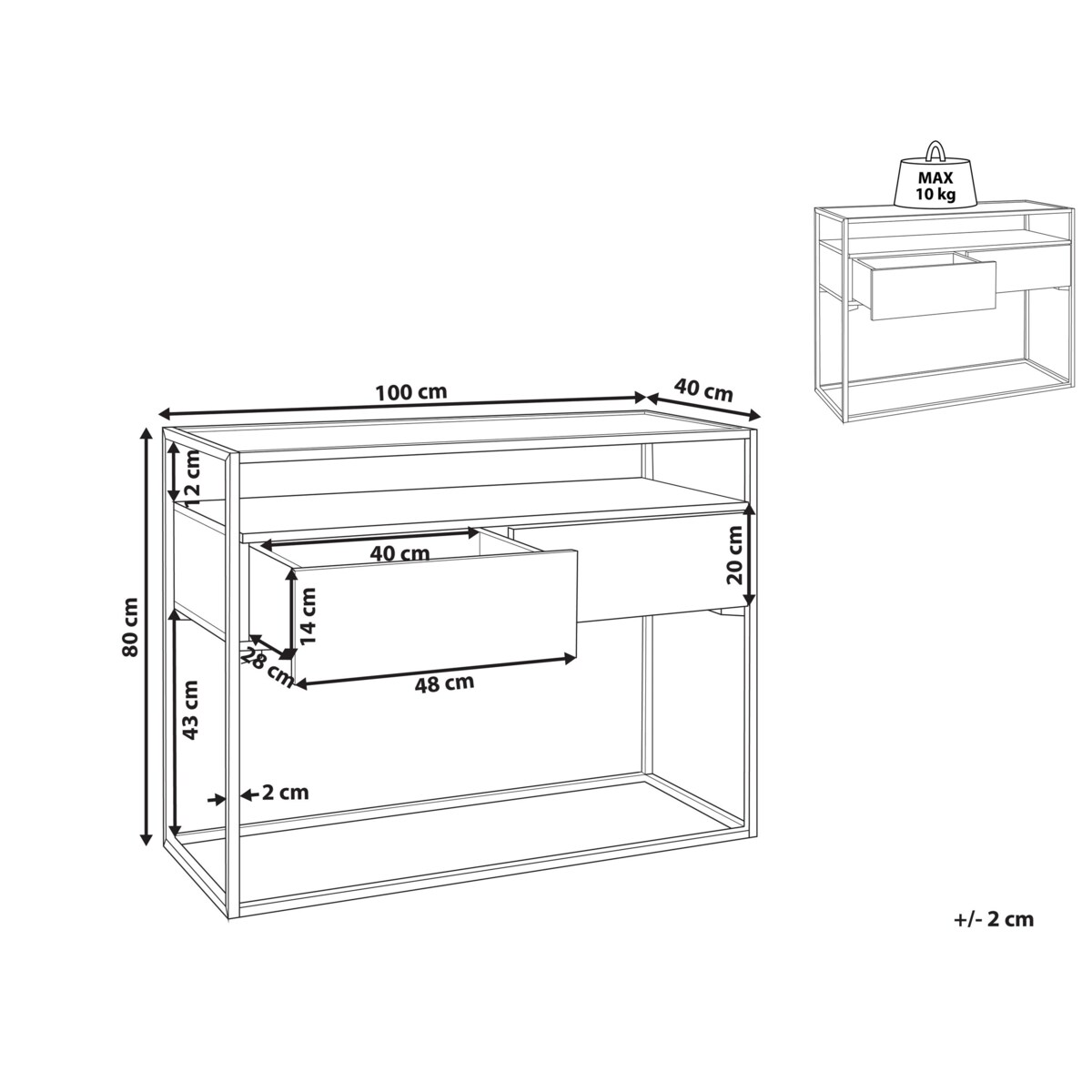Konsola 2 szuflady szklana ciemne drewno z czarnym MAUK