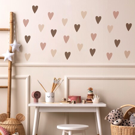 Naklejki Na Ścianę Dla Dzieci Beżowe Pastelowe SERDUSZKA Serca ZESTAW