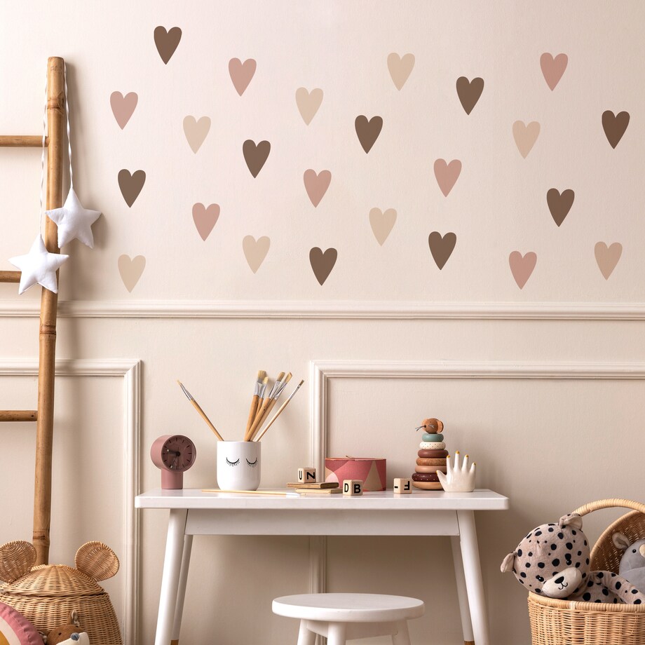 Naklejki Na Ścianę Dla Dzieci Beżowe Pastelowe SERDUSZKA Serca ZESTAW