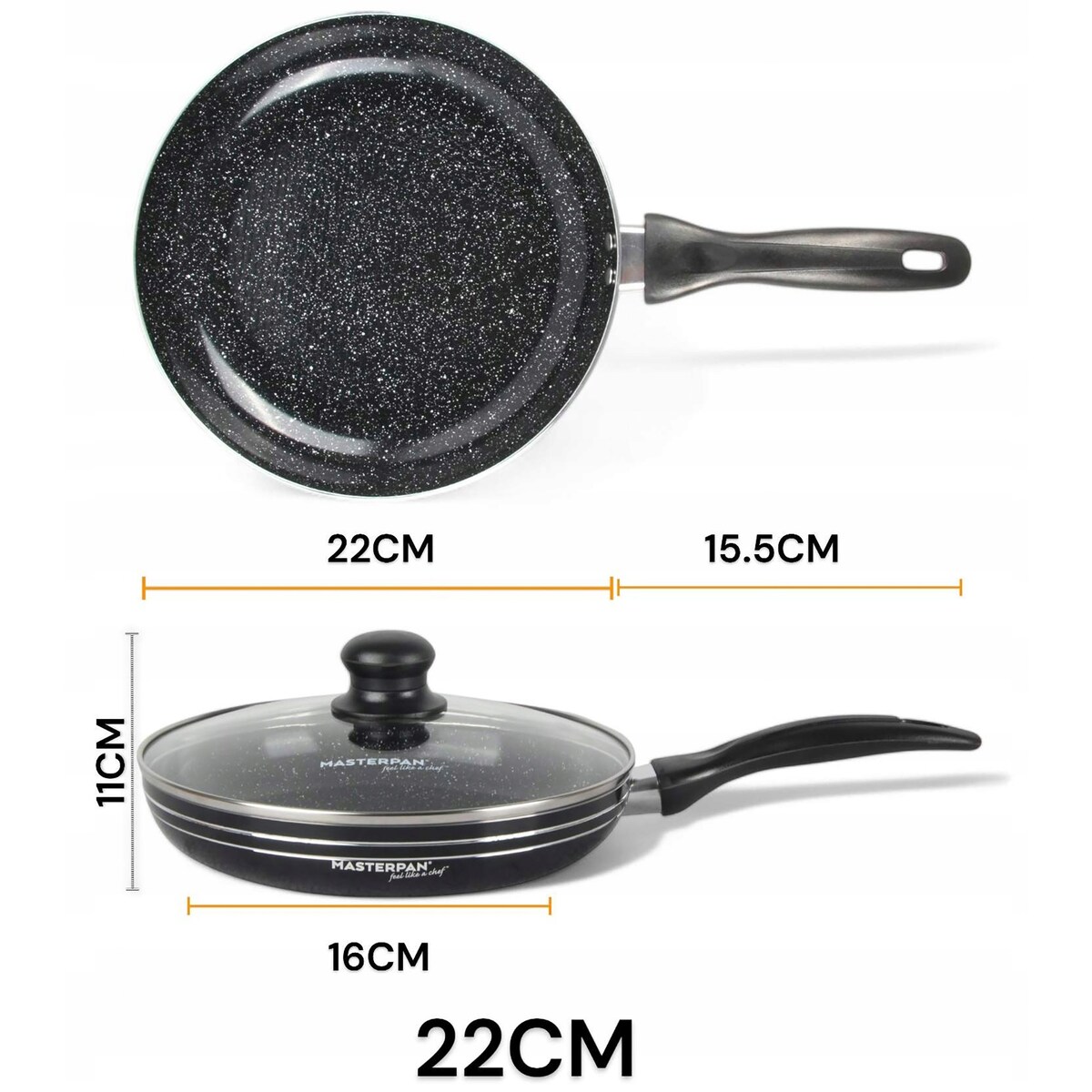 Patelnia Granitowa Pokrywka 24 Cm Plaster Miodu Indukcja Gaz 2.0L Wysoka 5.8