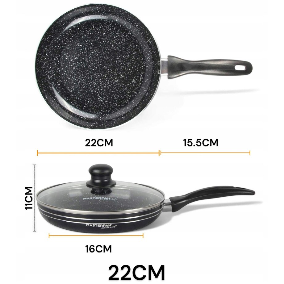 Patelnia Granitowa Pokrywka 24 Cm Plaster Miodu Indukcja Gaz 2.0L Wysoka 5.8
