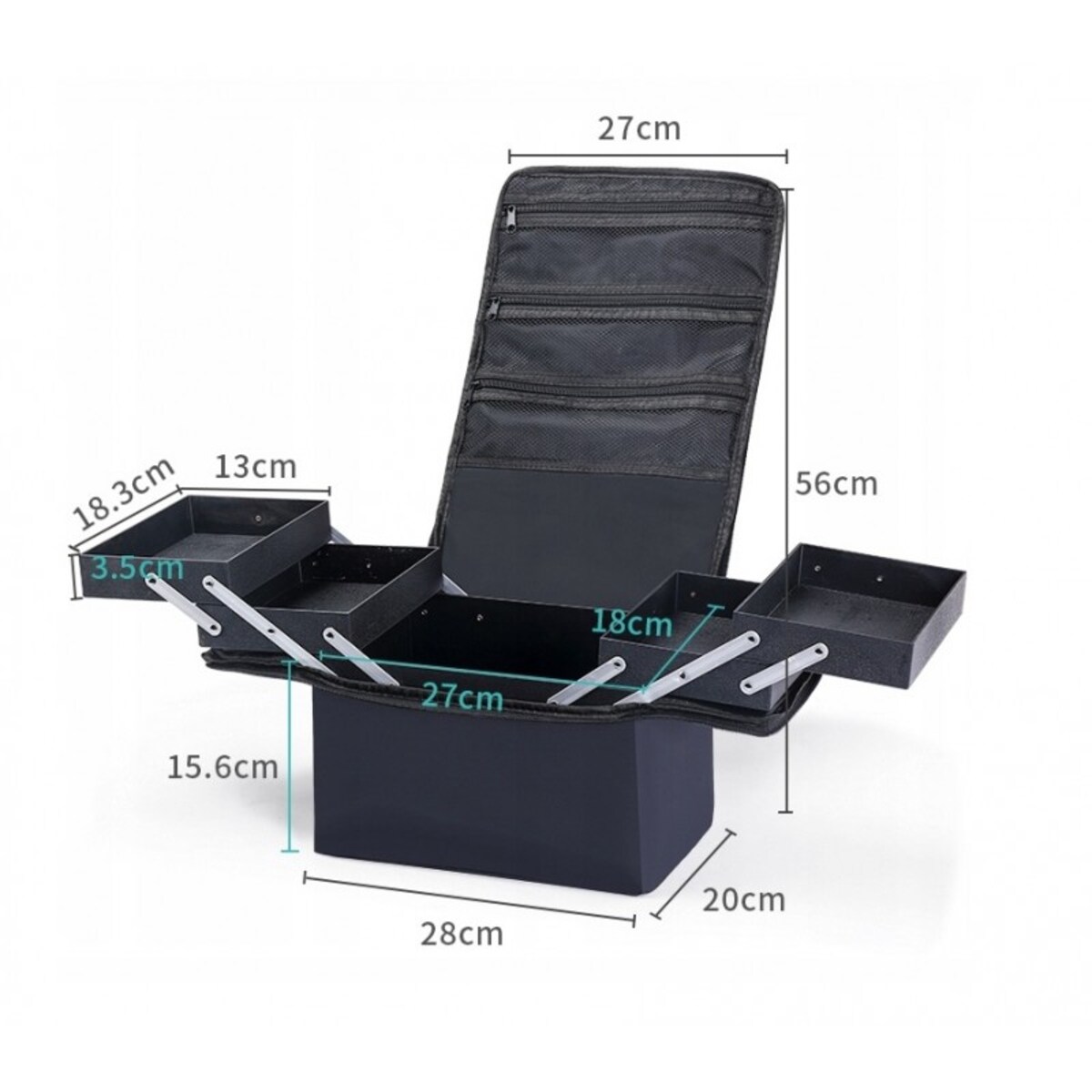 Czarna kosmetyczka rozkładana elegancki kuferek organizer na kosmetyki przenośna 25x28x20cm CB45