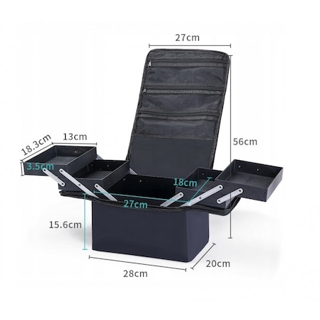 Czarna kosmetyczka rozkładana elegancki kuferek organizer na kosmetyki przenośna 25x28x20cm CB45