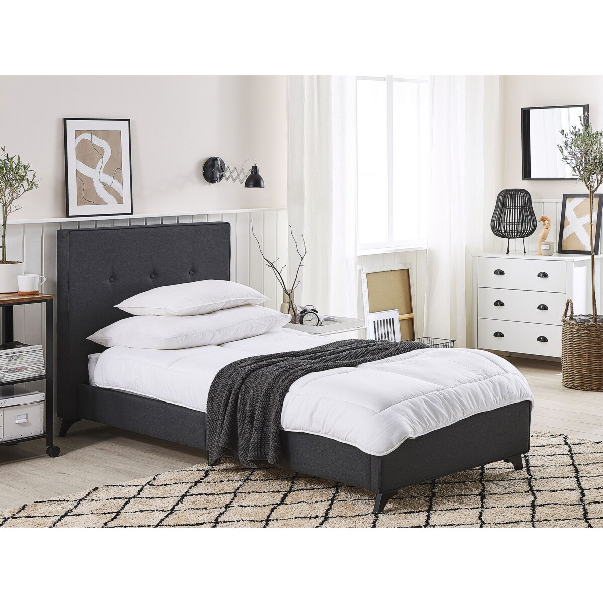 Łóżko tapicerowane 90 x 200 cm szare AMBASSADOR