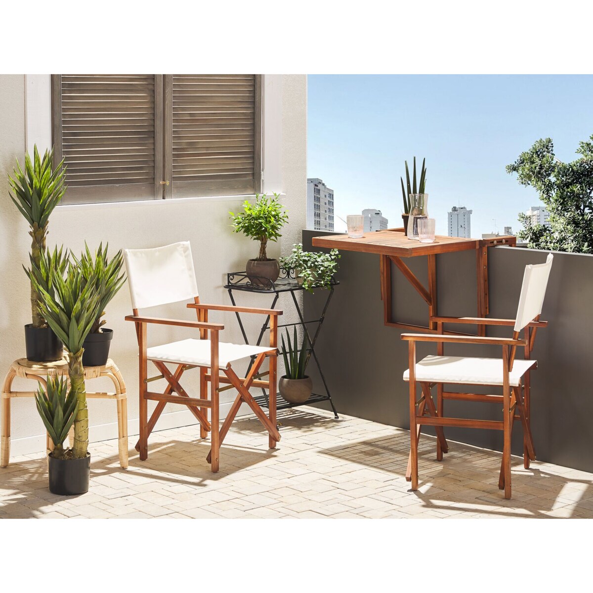 Zestaw 2 krzeseł ogrodowych akacjowy ciemne drewno z białym CINE