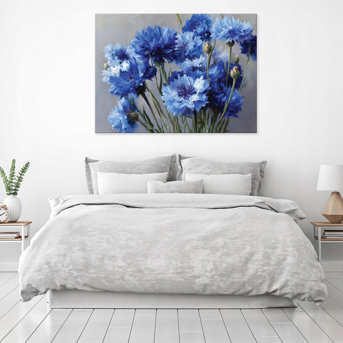 Obraz Do Sypialni Salonu Na Płótnie Kwiaty Akwarela Niebieski 100x70