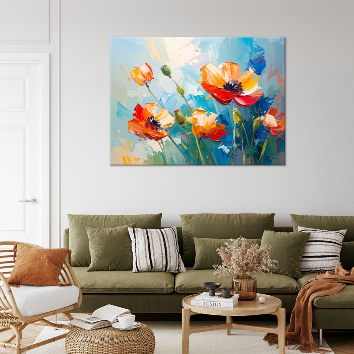 Feeby Obraz do salonu nowoczesny, Czerwone Maki Kwiaty imitacja farby olejnej 60x40