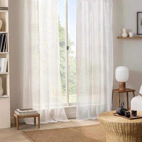 Firanka na drewnianych przelotkach DALTON BLANC, 140 x 240 cm