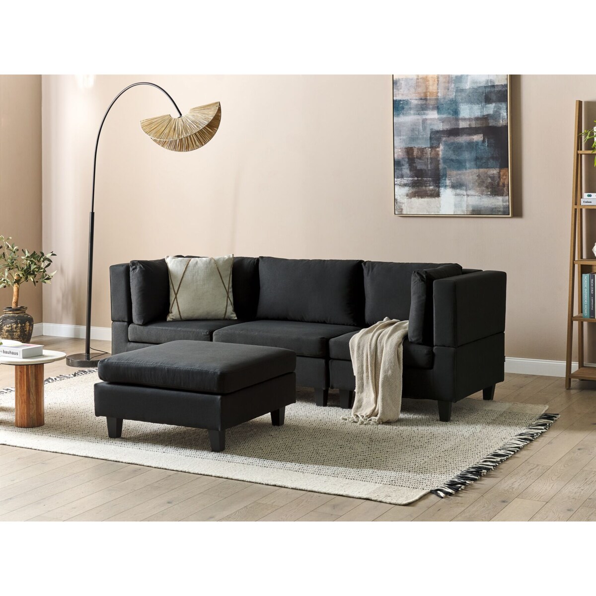 Sofa modułowa 3-osobowa z otomaną czarna UNSTAD