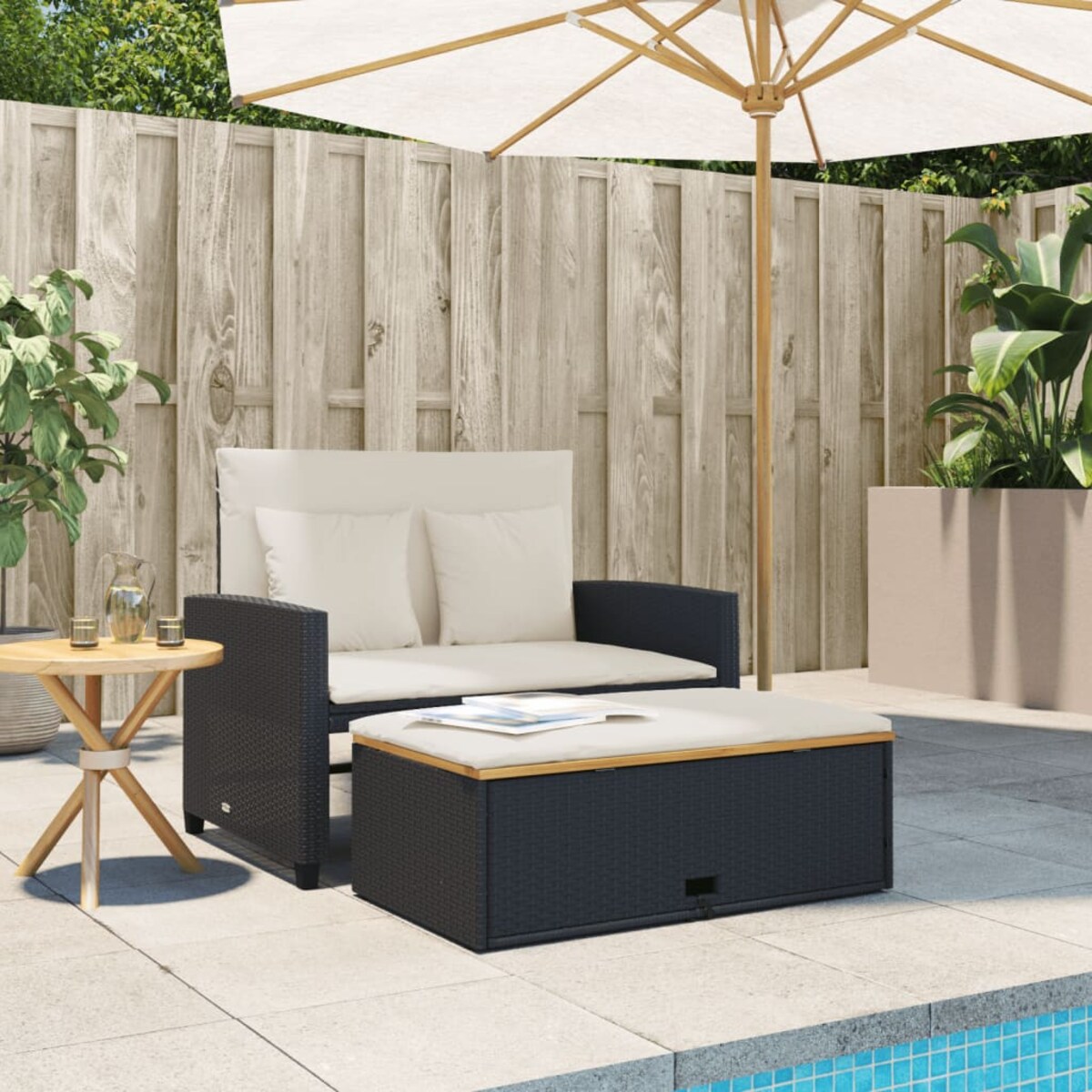 vidaXL Sofa ogrodowa z poduszkami, 2-os., czarna, rattan PE i akacja