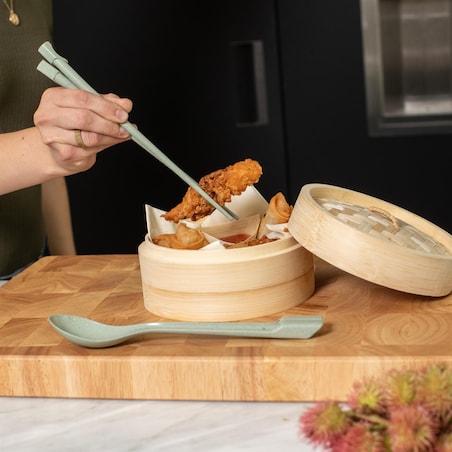 Wielorazowe pałeczki do sushi + łyżka KLIKK, sprytny sposób składania, 3 elementy, KOZIOL