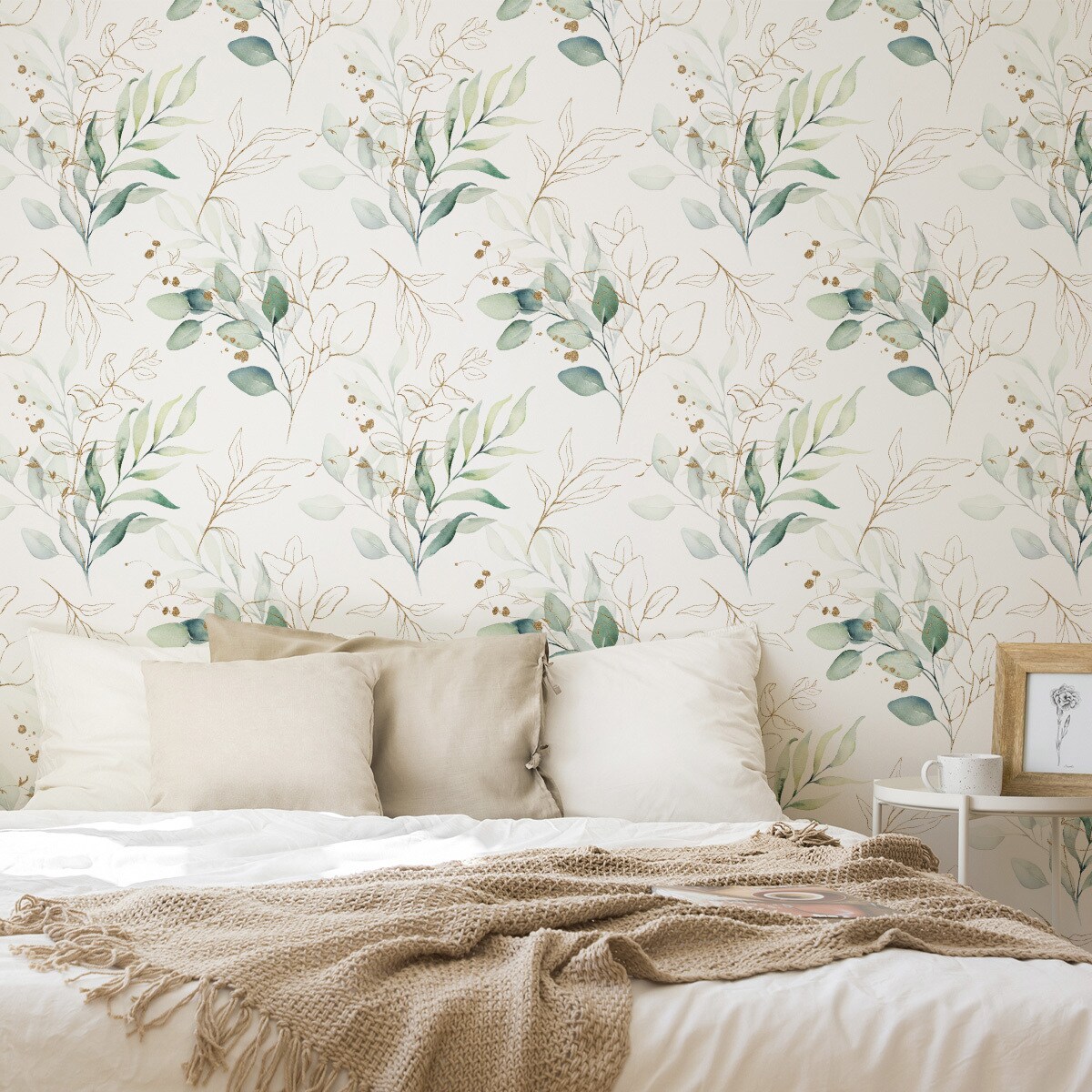 Tapeta Akwarelowe Liście Kwiaty