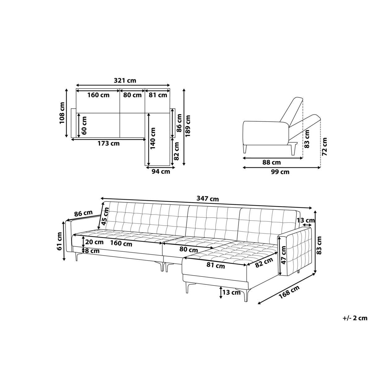 Narożnik rozkładany 5-osobowy welurowy lewostronny czarny ABERDEEN