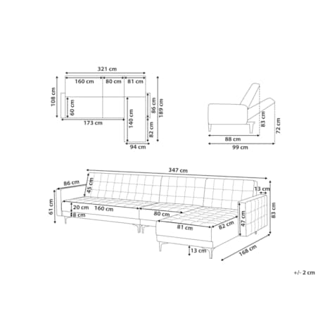 Narożnik rozkładany 5-osobowy welurowy lewostronny czarny ABERDEEN