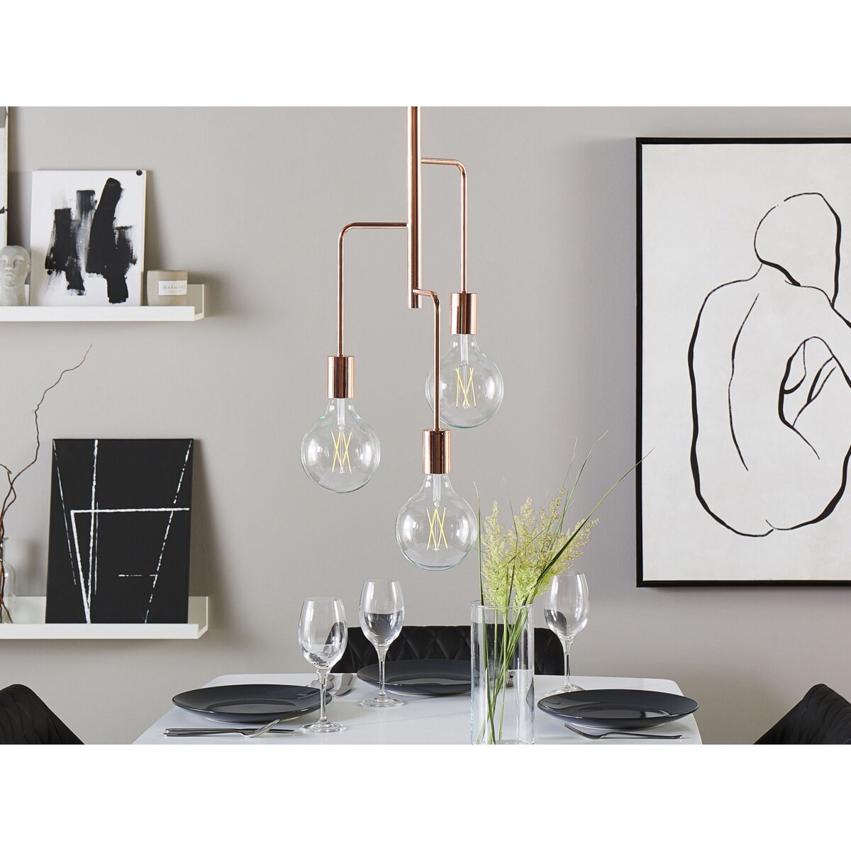 Lampa wisząca 3-punktowa metalowa miedziana BOGNA