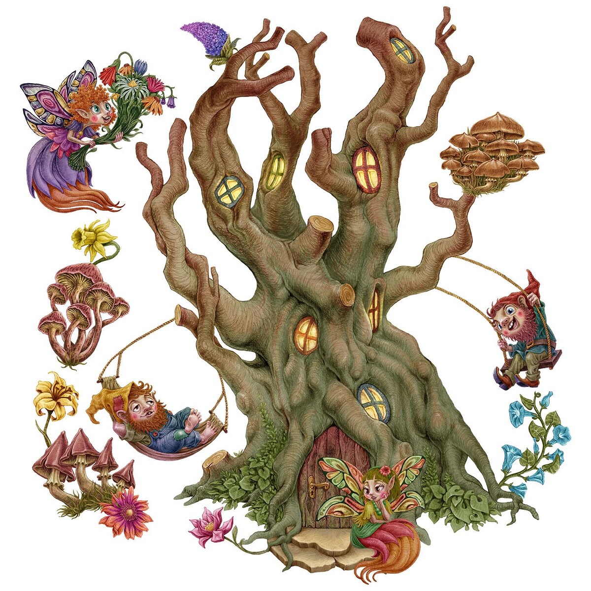 Zestaw naklejek na ścianę, Wróżkowy las, 80cm