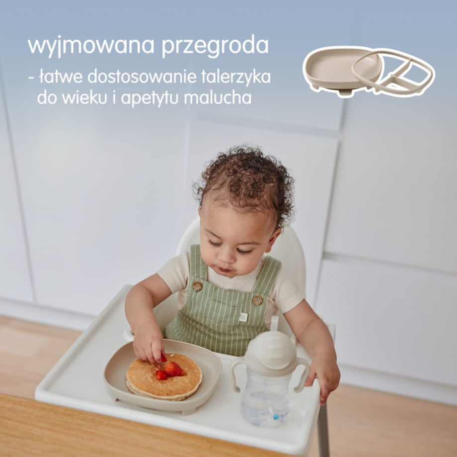 Talerzyk z przyssawką dla dzieci BLW – trójdzielny zaokrąglony 2w1 latte b.box