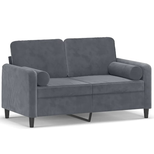 vidaXL 2-osobowa sofa z poduszkami, ciemnoszara, 120 cm, aksamit