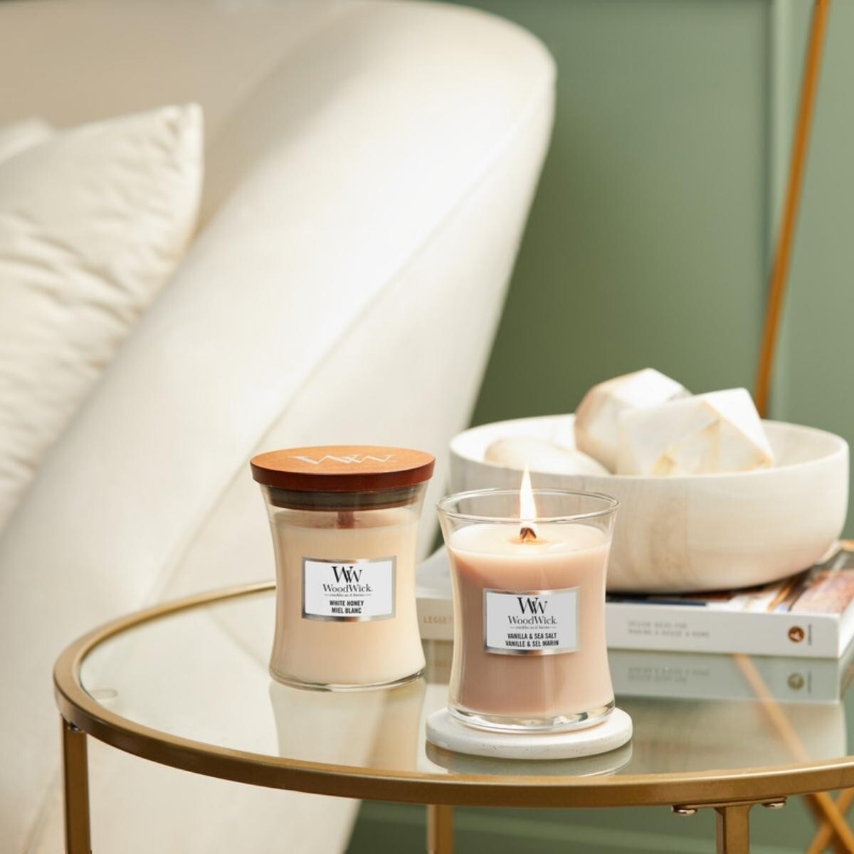 WoodWick świeca średnia VANILLA & SEA SALT