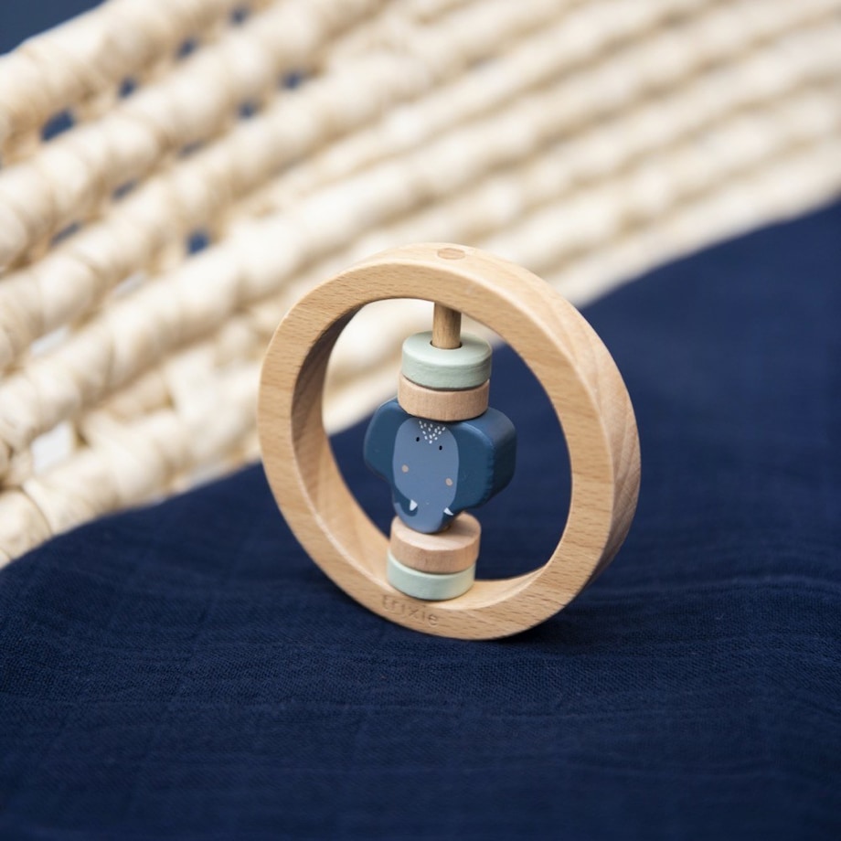 Drewniana okrągła grzechotka - Słoń