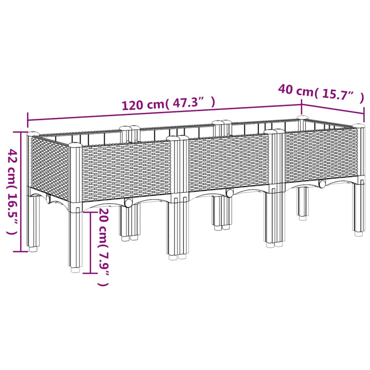 vidaXL Donica ogrodowa z nóżkami, niebieskoszara, 120x40x42 cm, PP