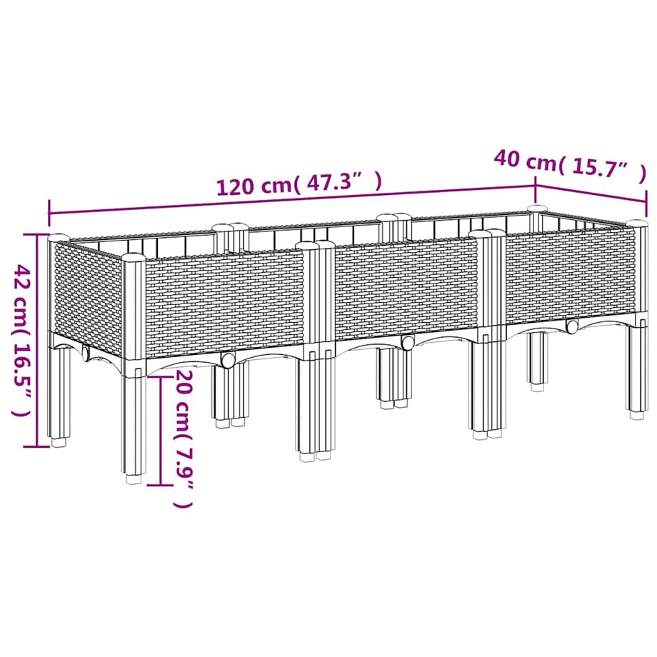 vidaXL Donica ogrodowa z nóżkami, niebieskoszara, 120x40x42 cm, PP