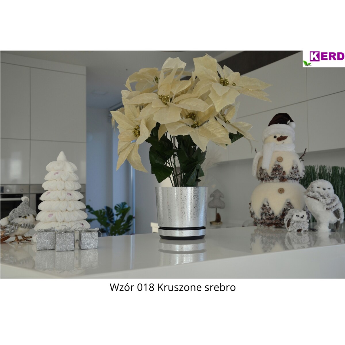 16 cm wzór KRUSZONE SREBRO Doniczka z podstawką elegancka drobinki lustra z połyskiem z drenażem nowoczesna