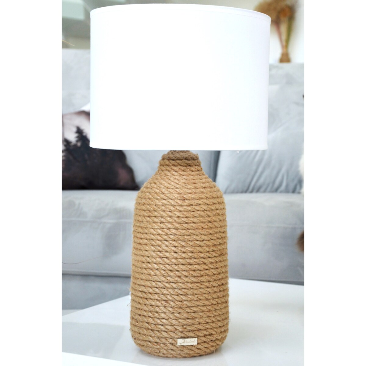 BOHO XL Lampka stołowa h 54 cm Boho naturalny sznurek jutowy pleciony * styl etno skandi skandynawski* lampka nocna biurkowa * BIAŁY abażur + juta