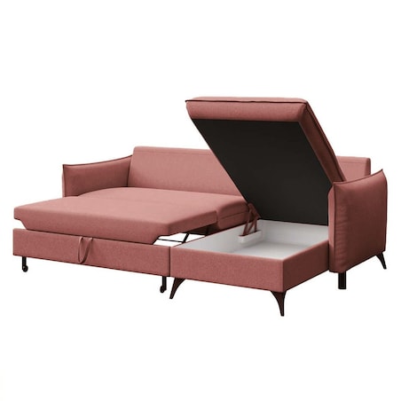 Brim Sofa narożna prawa z funkcją spania i pojemnikiem prawa różowa