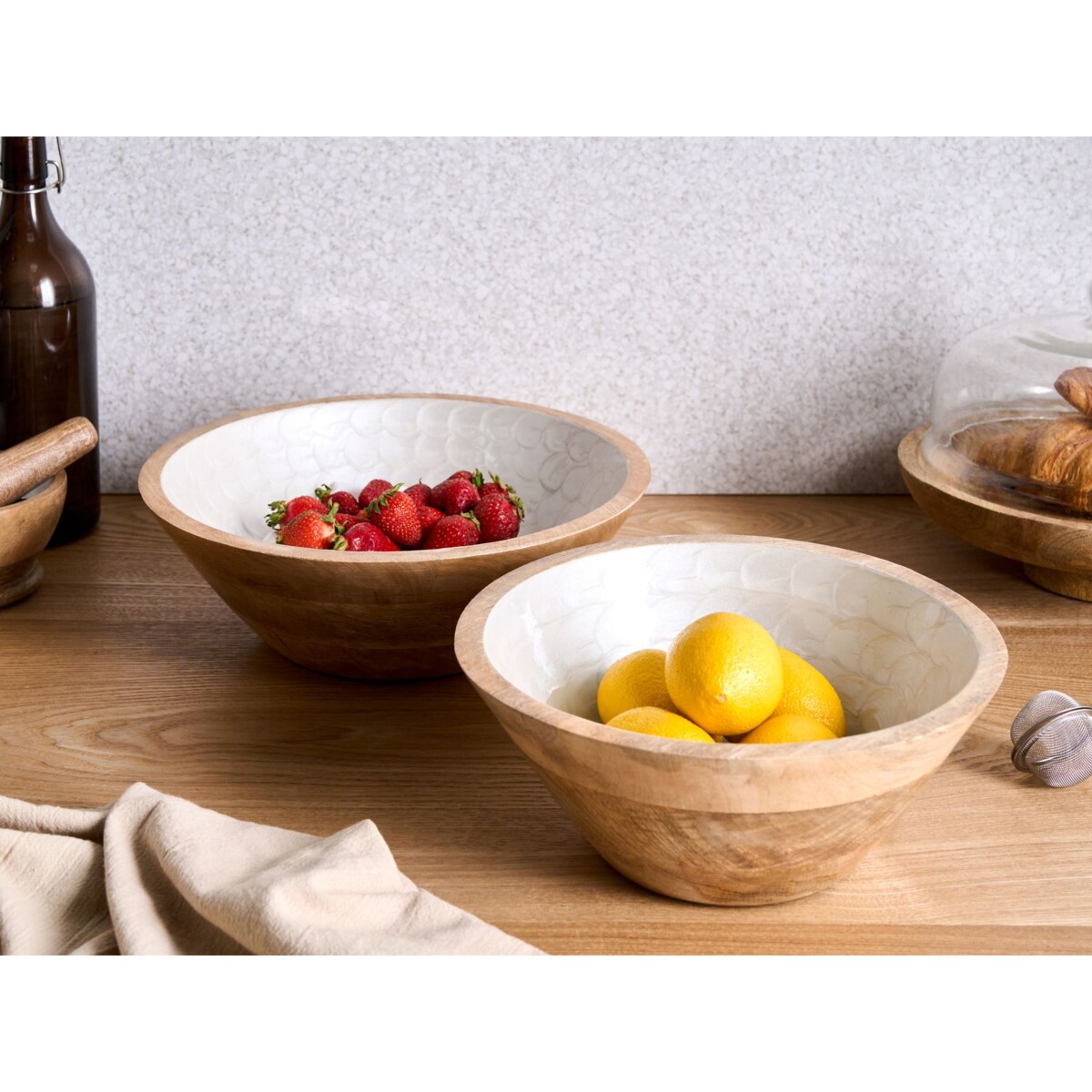 Zestaw 2 mis dekoracyjnych ARISH Drewno mango Brązowy/ biały