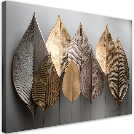 Obrazy do salonu loft hotelu Minimalistyczne Złote Liście Abstrakcja 100x70