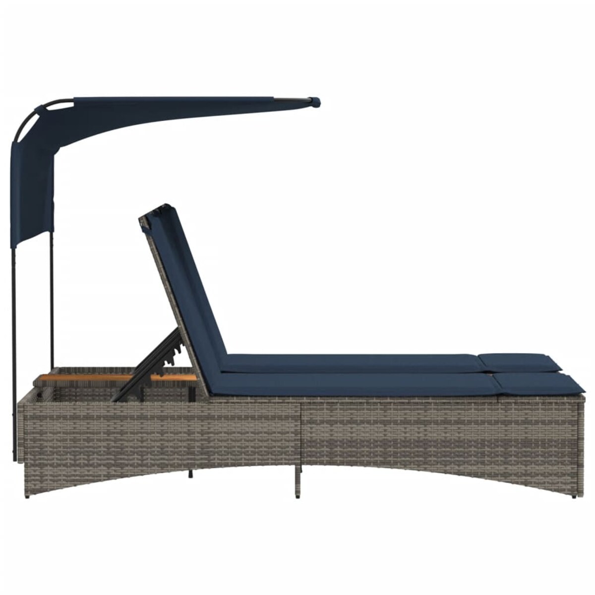 vidaXL Podwójny leżak z baldachimem i poduszkami Szary polirattan